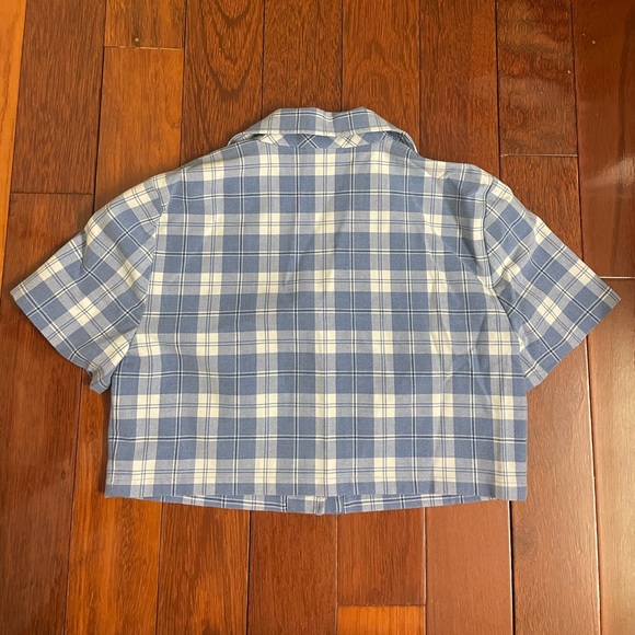 Sunday Best Blue and White Plaid Cropped Button-Front Shirt - Picture 2 of 4